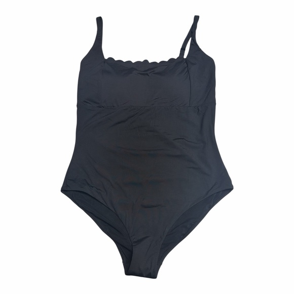 NWOT Sea Level Size 12 Elegant Black Scalloped Square Nexk One-Piece Swimsuit - Picture 3 of 6
